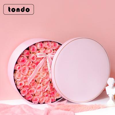 China Larger Round Tondo Flower Box Big Rose Flower Gift Box Handmade Wedding Valentine's Day Wedding for sale