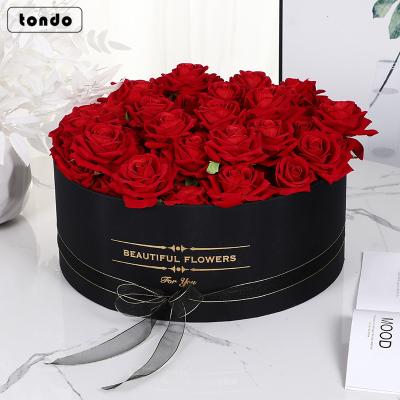 China Handmade Tondo Big Flower Rose Flower Packing Gift Box Valentine's Day Larger Round Flower Box for sale