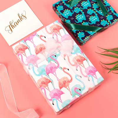 China Tondo Moisture Proof Customized Cartoon Flamingo Gift Wrapping Paper Box Flower Christmas Gift Wrapping Paper for sale