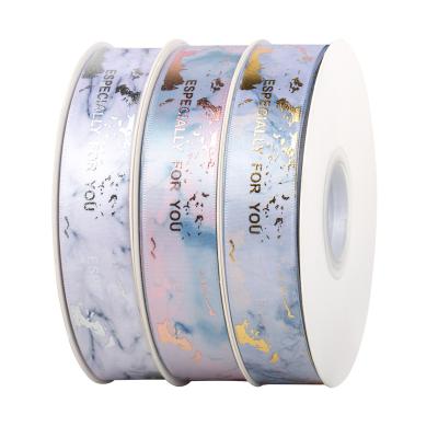 China Eco-friendly 3D Marble Ribbon Cake Box Ribbon Gift Box Decoration Flowers Bow Bronzer Ribbon for sale