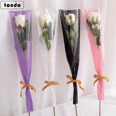 China Tondo Rose Flower Bag Eco-friendly Korean Single Recyclable Florist Plastic Flower Sleeve For Flower Packaging for sale