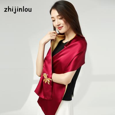 China Wholesale Gift Zhijinlou Embroidery 100% Wine Red Silk Scarves For Women for sale