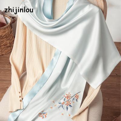 China Zhijinlou New Arrivals Embroidery Soft Smooth Custom Silk Scarf Luxury Ladies Styles Scarf Silk Designer Silk Scarf for sale