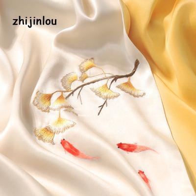 China Wear Decoration Zhijinlou Designer Fish Embroidered Silk Scarves For Women for sale