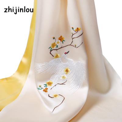 China ZhijinlouNew Arrival Designer Satin Custom Luxury Silk Embroidery Long Scarf Long Scarves For Women for sale