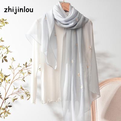 China Zhijinlou New Fashion Ladies Su Su Embroidery 100% Silk Scarf Long Silk Wholesale Custom Design for sale