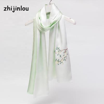 China Zhijinlou Style 100% Silk Long Women's Style 100% Embroidery Scarf Holiday Vocation Party Custom Scarves for sale