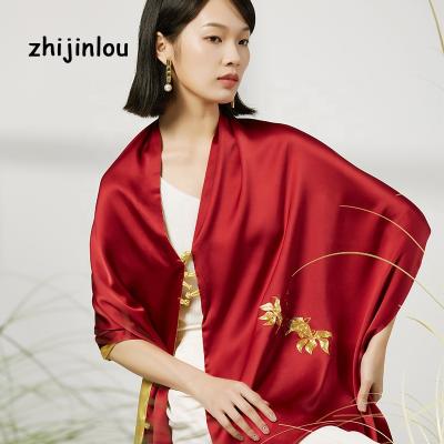 China Zhijinlou Long Scarves Embroidery Luxury 100% Natural Silk Long Scarf Custom Style Silk Fashion For Women for sale