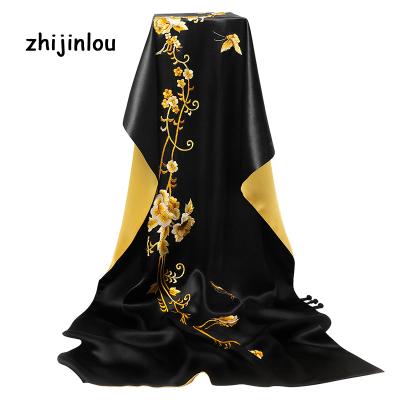 China ZhijinlouChina Long Factory New Fashion 100% Pure Embroidered Silk Scarves For Women for sale