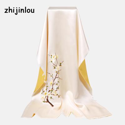 China Zhijinlou Designer Luxury Satin Silk Custom Embroidery Scarf Long Best Selling Long Silk Scarves for sale