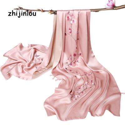 China Zhijinlou Soft Silk Embroidered Long Scarf Long Bing Shawl With Chinese Frog For Women for sale