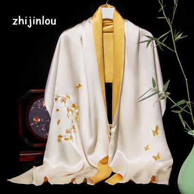 China Zhijinlou China Wholesale Embroidery 100% Pure Silk Satin Long Scarf For Women for sale