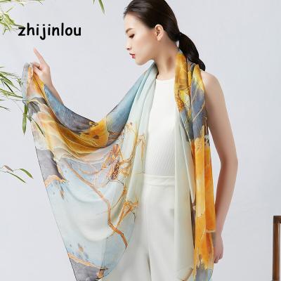 China Zhijinlou Fashion Women's Long Custom Digital Printing Scarves Classic Silk Scarf Long Silk Scarf For Traveling for sale