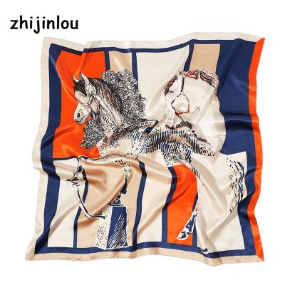 China Zhijinlou factory sale 100% fashionable silk scarf women horse printed custom pure silk scarf scarf for sale