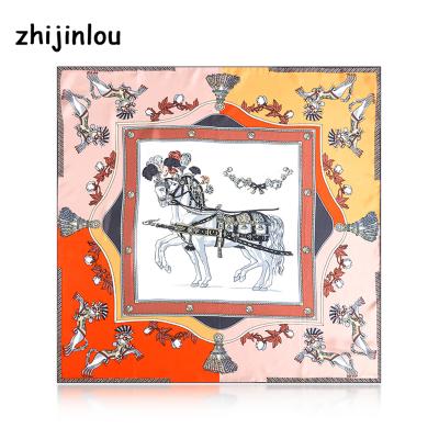 China Soft Feeling Zhijinlou Style Custom Digital Printed Hair Scarf Bandana Square Twill European Silk Scarf for sale