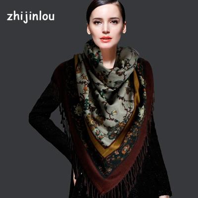 China Casual Zhijinlou Fashion Fashionable European Style Large Square Silk Shawl Customized Warm Silk Scarf for sale