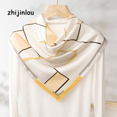 China 14MM Fashion Square Twill Hair Scarf Pure Silk Classic Digital Printing Silk Scarf For Women for sale