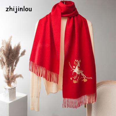 China Zhijinlou Elegant Embroidery Cashmere Scarf For Women for sale