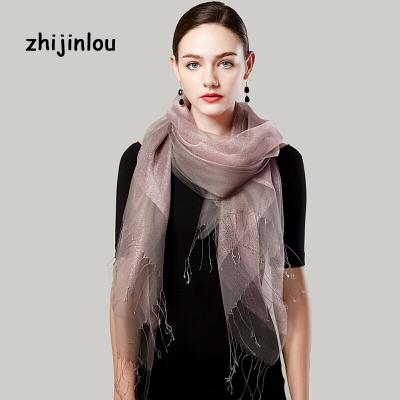 China Zhijinlou Wholesale Elegant 100% Silk Long Scarf Designer Organza Scarf Custom Styles for sale