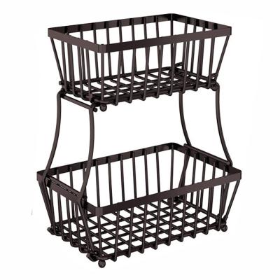 China Stored Vegetable Fruit Basket Counter Fruit Basket 2-Tier Storage Bread Bowl Stand Up Detachable Metal Wire Basket for sale