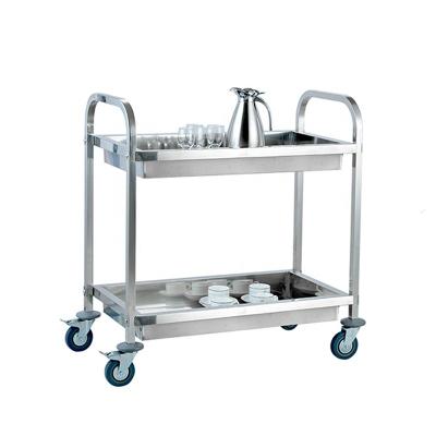 China Hotel Service Trolley Stainless Steel Serving Cleaning Trolley With Thick 2 Tiers Shelves Square Tube Cleaning Trolley for sale