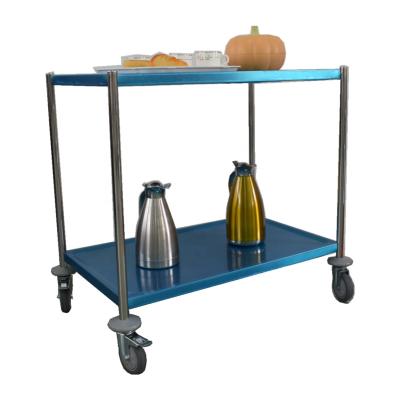 China Hotel Stainless Steel Service Catering Trolley Supply Round Tube 2 Tiers For Restaurant Stainless Steel Food Cart for sale