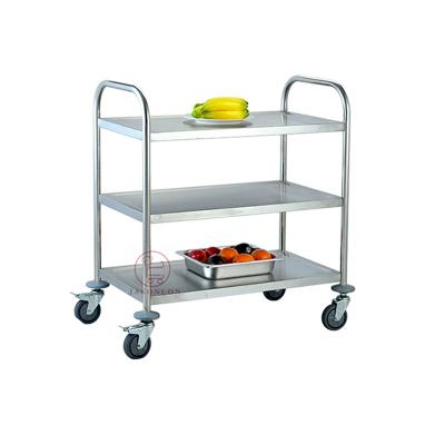 China Hotel Equipment Round Tube Stainless Steel 3 Tier Food Cart Stainless Steel Trolley Catering Cart for sale