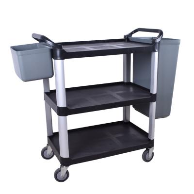 China Black Color PP Plastic Kitchen Trolley Plastic 3-Tier Restaurant Equipment Hotel Service Catering Trolleys for sale