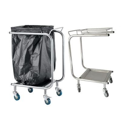 China Hotel Transport Folding Food Cart Stainless Steel Trolley Waste Collection Trolley Medical Waste Cart for sale