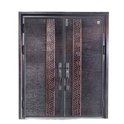 China Dark brown color waterproof deep cut 5 point lock anti-explosion high quality entry door with door header for sale