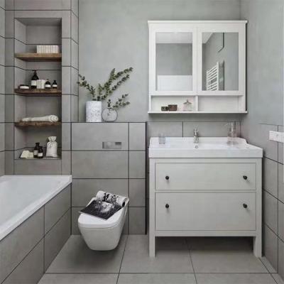 China E0 cpc reasonable price modern standard wood grain simple white lacquer finish wall mounted bathroom vanity cabinet with mirror for sale