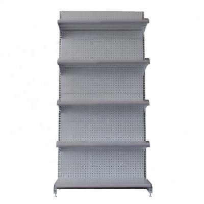 China Supermarket Single Side Single Side Metal Perforated Back Panel Modern Retail Display Racks Gondola Shelf for sale