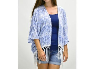 China Summer Gorgeous Floral Print Ladies Tops And Blouses / Fringe Kimono for sale