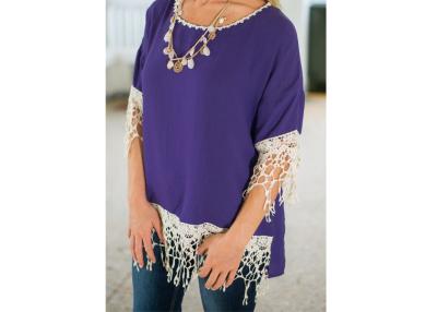 China Fashionable Crochet Ladies Tops And Blouses With Long Sleeve And Round Neck for sale