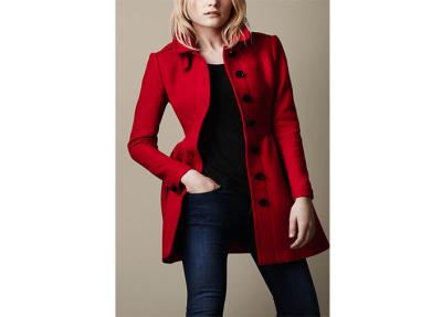 China Red Twill Double breasted Young Ladies Fashion Coats / Womens High Collar Coats for sale