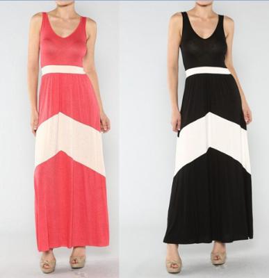 China OEM Stripe Round Neck Long Womens Casual Dresses Sleeveless Maxi Chevron Dress for sale