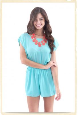 China Cute Ladies Summer Short Sleeve Trendy Jumpsuits And Rompers In Mint / Orange for sale