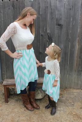 China White / Mint Lovely Long Maxi Family Matching Outfits Customized for sale