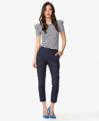 China Cotton Essential Ankle Womens Navy Blue Work Pants with Slanted pockets for sale