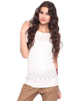 China White Swirling Open Cap Sleeve Womens Knitted Sweaters With Short Sleeve for sale