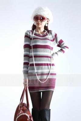 China Fashion Pullover Cable Knit Sweaters / Long Striped Sweaters For Women for sale