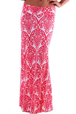 China Customized Damask Knit Long Women Dresses Skirts In Coral / White for sale