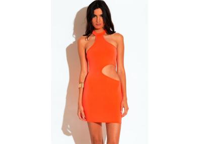 China Bodycon Sexy Stretchy Dress Neon Orange Mock Neck Eco-Friendly for sale