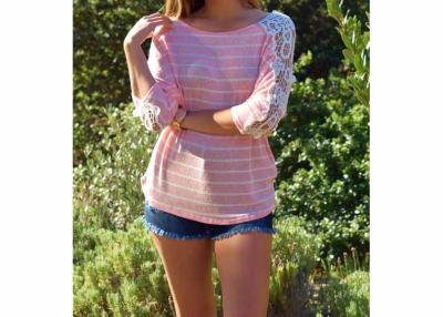 China Autumn Stunning Pink ladies short sleeve shirts With Crochet for sale