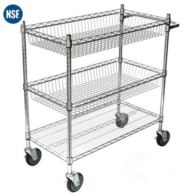 China Metal NSF Shelf Shelving Cart With 2 Baskets for sale