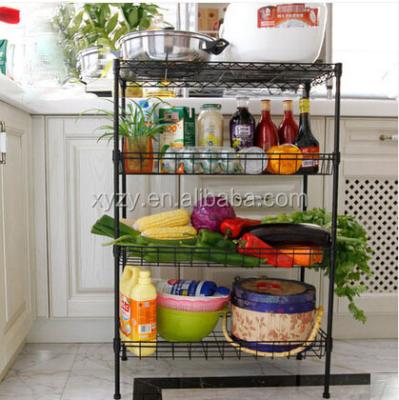 China Sustainable 4 Tier Chrome Plated Basket Wire Shelving Rack For Kitchen for sale