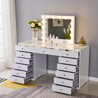 China (Other) Best-selling Adjustable Led Lights Makeup Desk With Cushioned Stool Set Home Furniture Dresser for sale