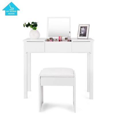 China Wooden Dressing Table With Removable Flip Top Mirror 2 Drawers 3 Organizers White for sale