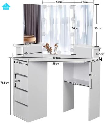 China (Other)Adjustable Table Set with Three Fold Mirror Makeup Desk with 4 Storage Shelves Dressing Table with 10 Lights for Women Dresser Desk Vanity for sale