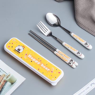 China CHINA OEM FACTORY WHOLESALE 3pcs Viable Set Portable Cutlery Stainless Steel Ceramic Children And Baby Cartoon Complementary Tableware for sale